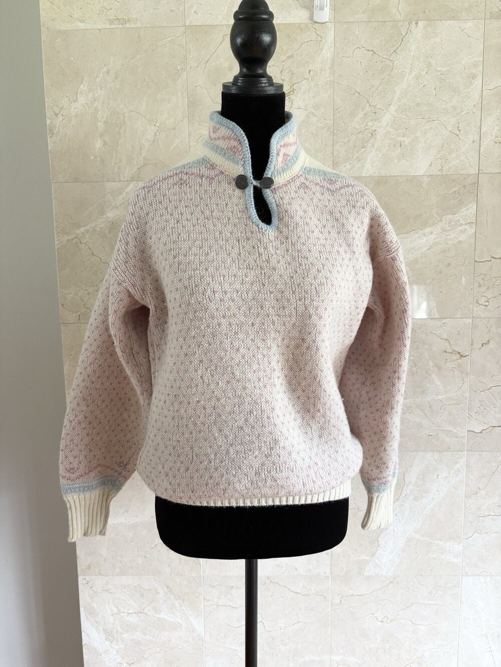 VTG 90s Alps Merrimac Valley Wool Sweater — M Fair Isle Funnel Neck Grandmacore